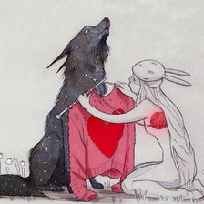 Оригинал схемы вышивки «волк и девушка» (№1055680)