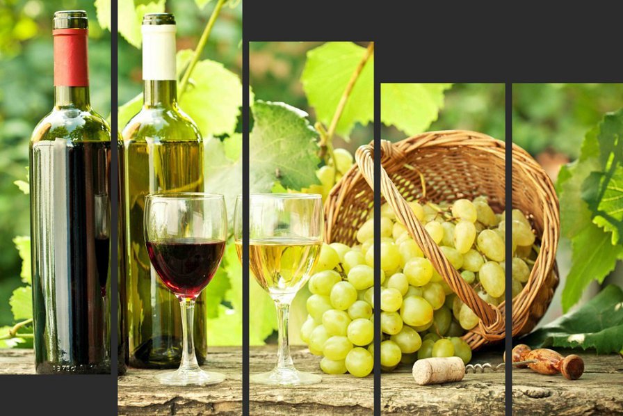 вино и виноград - виноград, вино, модульная картина - оригинал