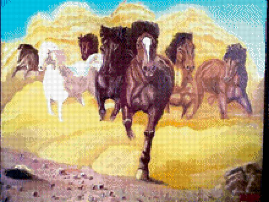 лошади - искусство, животные, живопись, картина - предпросмотр