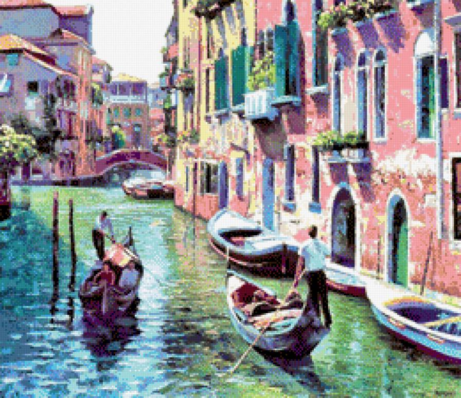 Венеция, - город, жив, картина, вода, улочка. лодка солнечный день, венеция - предпросмотр