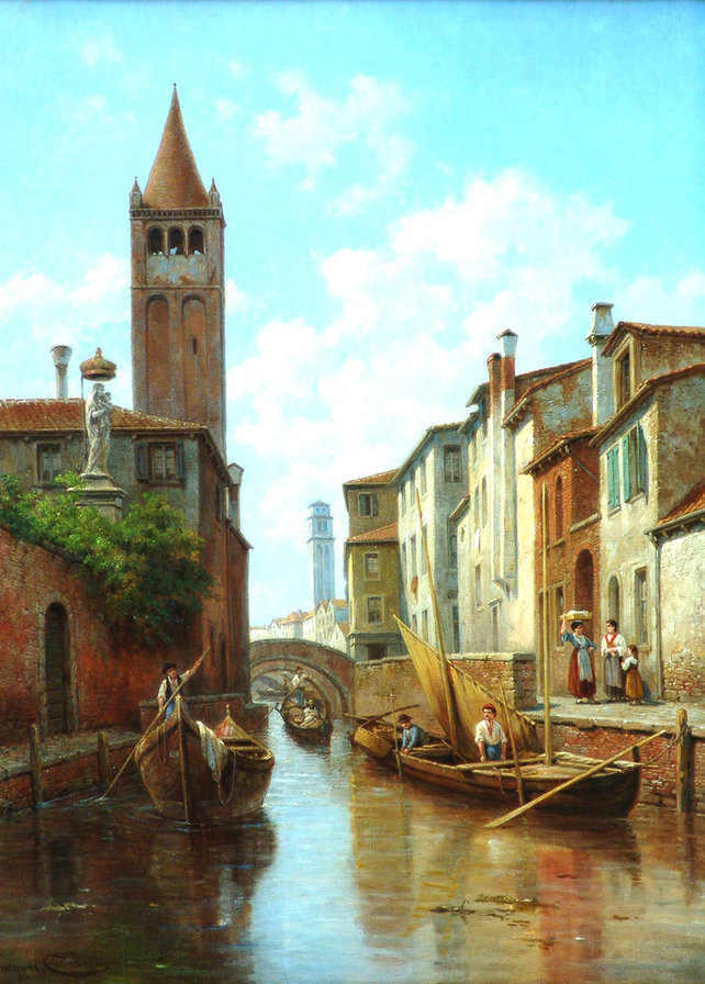 Венеция, вода, лодка, картина,живопись, люди - оригинал