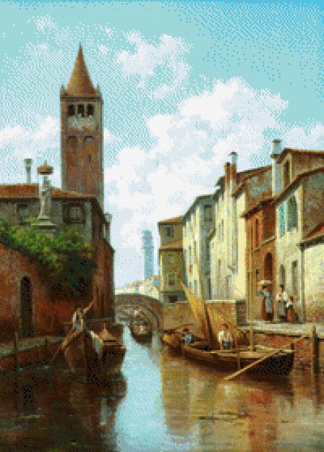 Венеция, вода, лодка, картина,живопись, люди - предпросмотр
