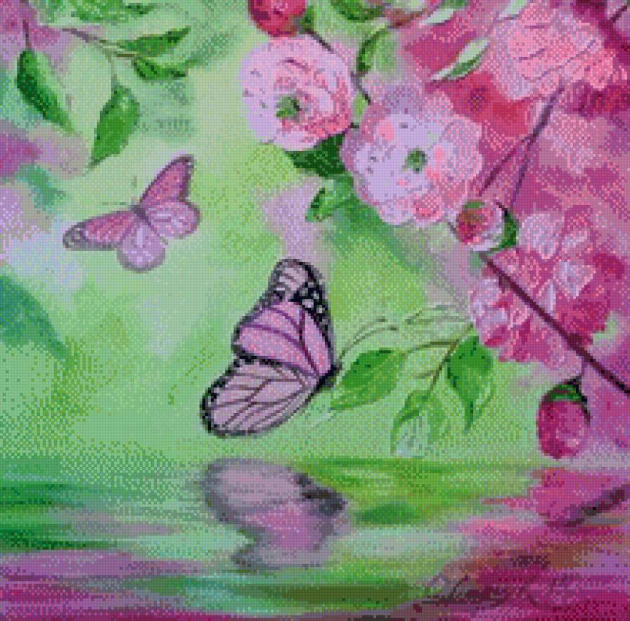 Бабочки - искусство, картина, цветы, бабочки, живопись - предпросмотр