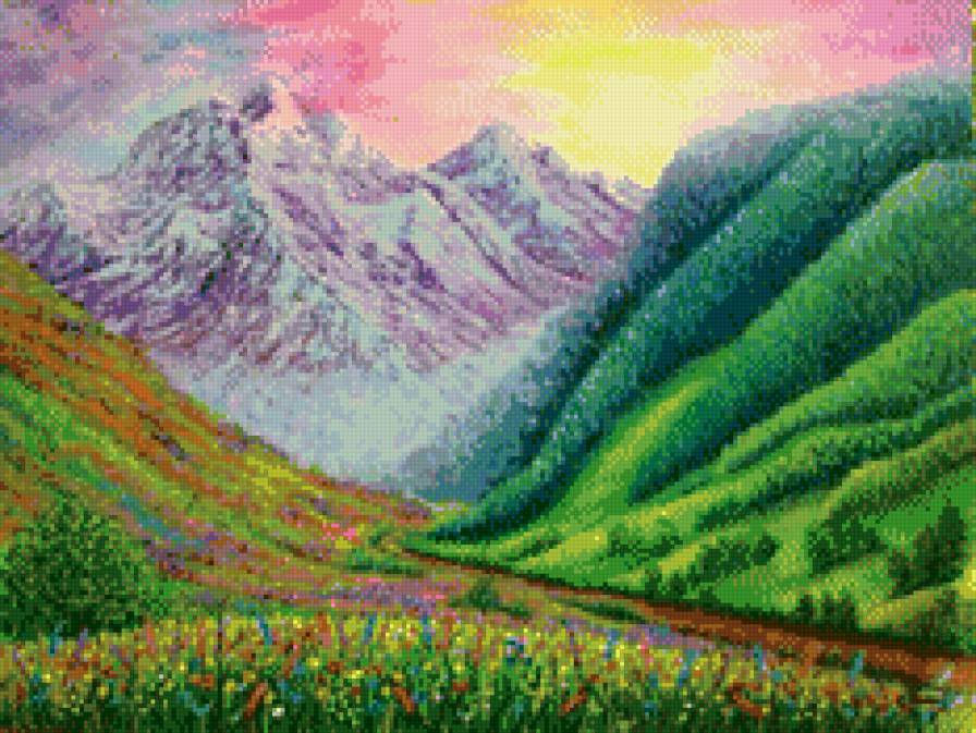 Долина цветов в Индии - искусство, картина, живопись, путешествие - предпросмотр