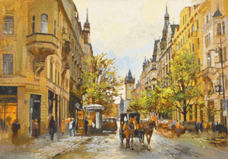Старый город - живопись, улица, город, картина, люди, городской пейзаж - предпросмотр