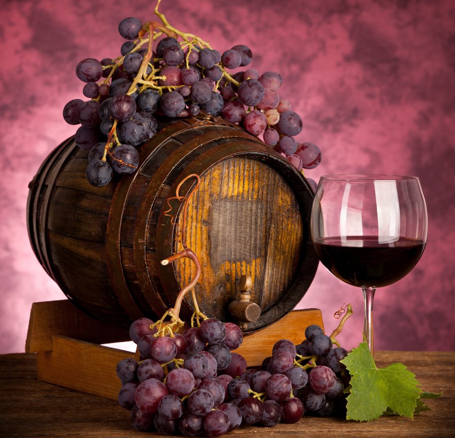Натюрморт с виноградом - бокал, виноград, вино - оригинал