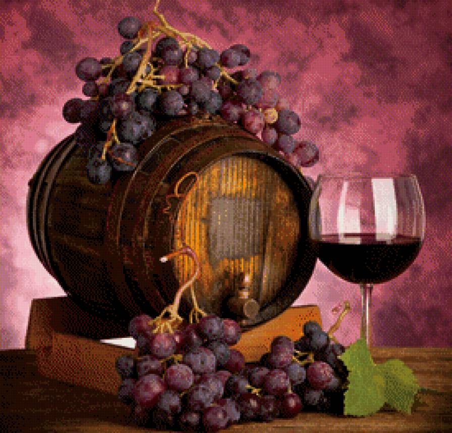 Натюрморт с виноградом - бокал, виноград, вино - предпросмотр