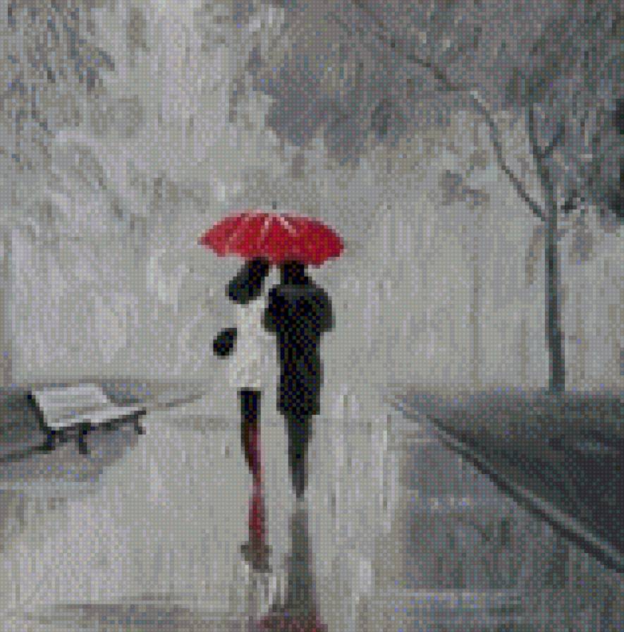 Пара под зонтом - зонт, дождь, пара - предпросмотр