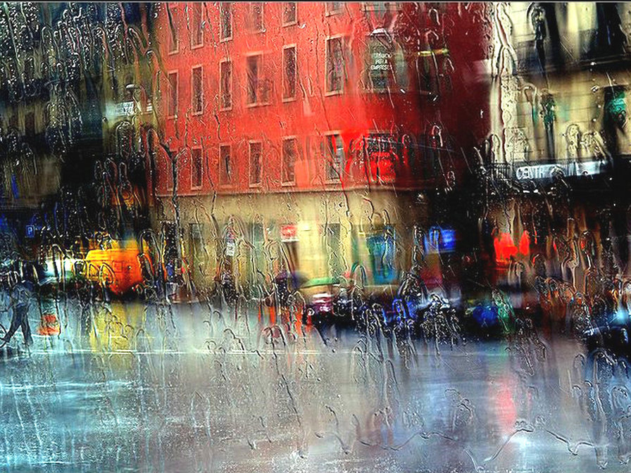Дождь в городе - пейзаж, дом, дождь, город - оригинал