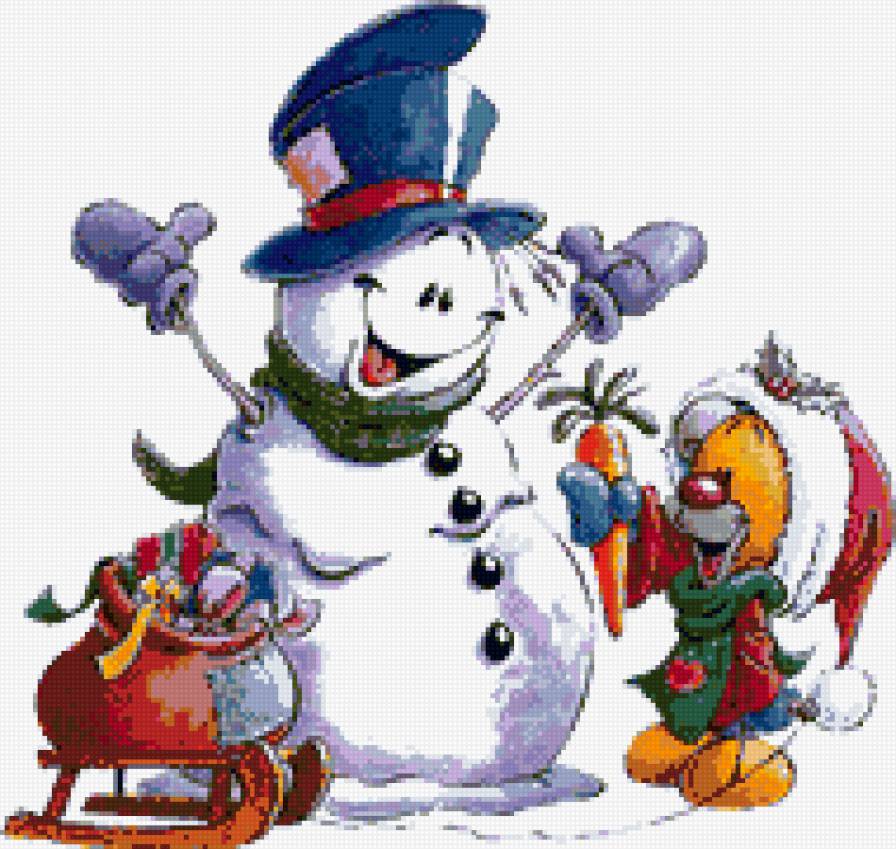 Снеговик - игрушки, санки, новый год, зима, подарки, снеговик - предпросмотр