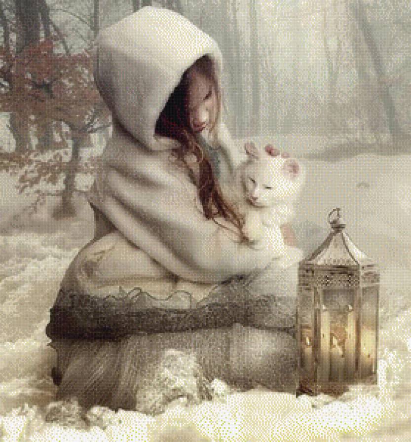 девочка с котенком зимой - предпросмотр