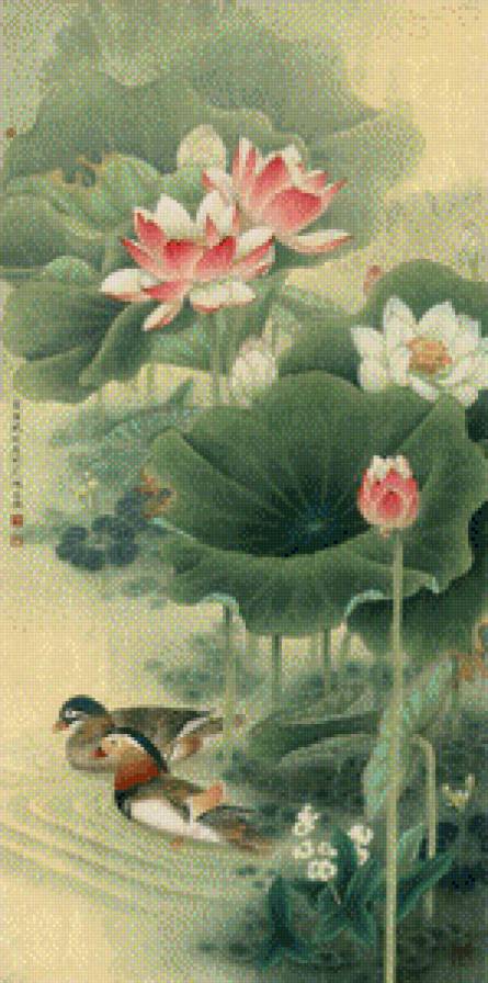 Китайская живопись 2 - цветок, кувшинка, китайская, утки, живопись - предпросмотр