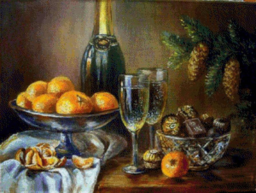 новогодний натютморт - новый год, натюрморт, фрукты, на кухню. - предпросмотр