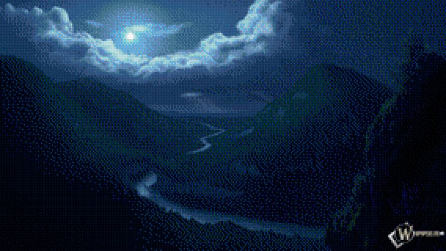 Ночь - луна ночь горы - предпросмотр