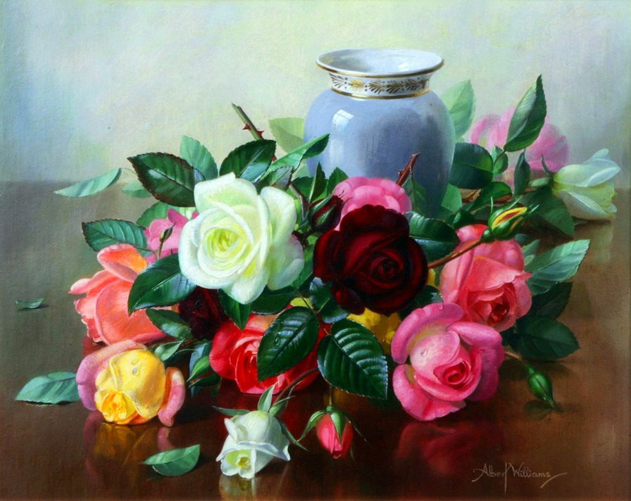 Альберт Вильямс 7 - натюрморт, картина, розы, живопись, красота, цветы - оригинал