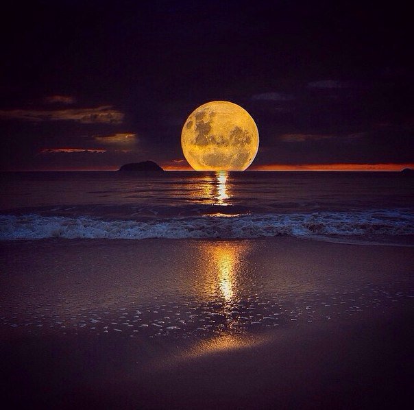 закат луны - природа, луна, море, небо - оригинал