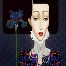 Оригинал схемы вышивки «женщина с цветком ириса» (№1075281)