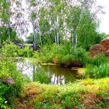 Схема вышивки «озерцо в деревеньке»