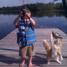 Схема вышивки «Малыш и кот на рыбалке»