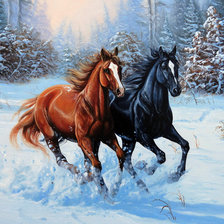 Схема вышивки «лошади зимой»