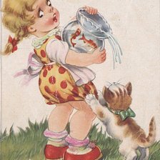 Оригинал схемы вышивки «Девочка с котенком» (№1078353)