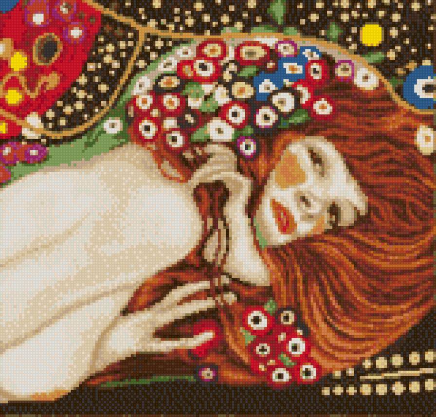 фрагмент3 картины "водяные змеи" по Г.Климту - девушка, картина, абстракция, климт - предпросмотр