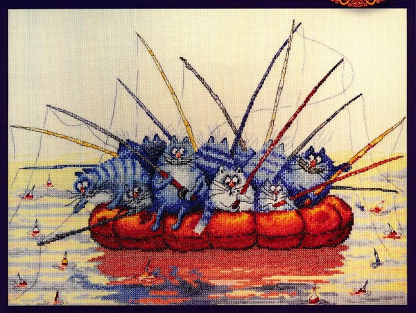 Рыбалка - коты, рыбалка, кот, синий кот, коты в лодке - оригинал