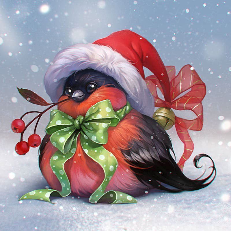 новогодний снегирь - птицы, животные, детская, снегири, новогоние - оригинал