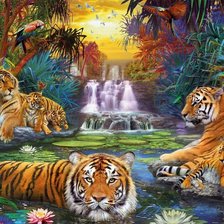 Оригинал схемы вышивки «Семья тигров» (№1093477)
