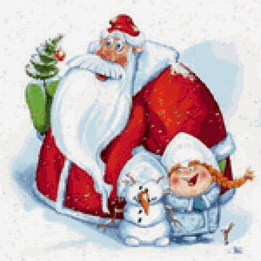 С новым годом! - снеговик, снегурочка, дед мороз - предпросмотр
