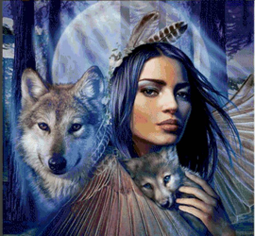 девушка с волками - природа, волки, животные, девушка - предпросмотр