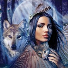 Оригинал схемы вышивки «девушка с волками» (№1100162)