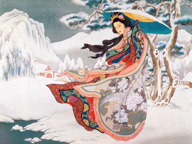 Япония, женщина, зима, природа - оригинал