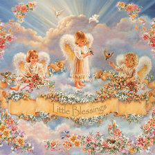 Оригинал схемы вышивки «Ангелочки на облаках» (№1100728)