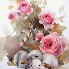Схема вышивки «Кролики в розах»