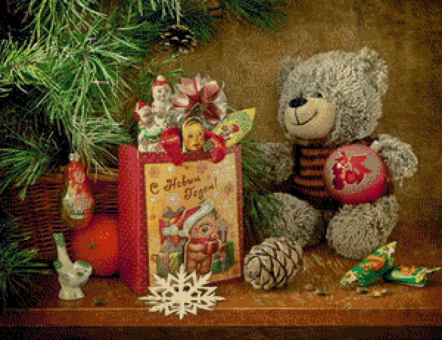 рождественский подарок - мишка, конфеты, подарок - предпросмотр