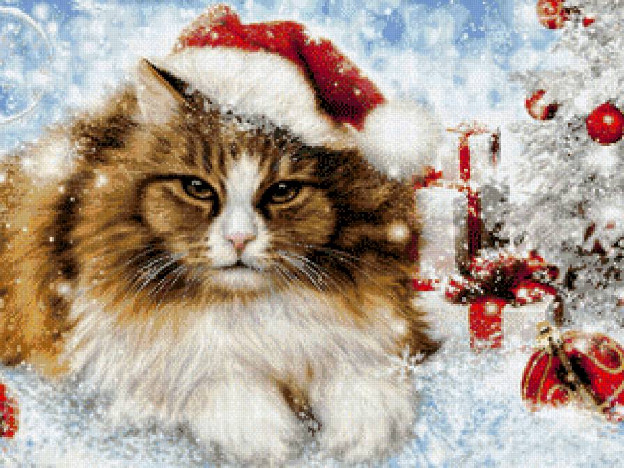 Новогодний кот - кот, елка, снег - предпросмотр