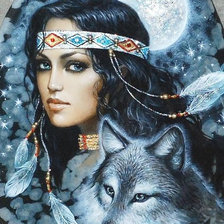 Оригинал схемы вышивки «девушка и волк» (№1102892)