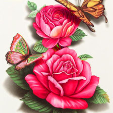 Оригинал схемы вышивки «розы с бабочкой» (№1102915)
