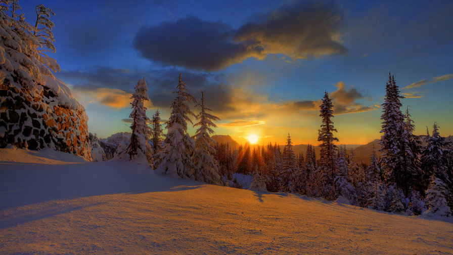 Зимний закат - пейзаж, зима, закат - оригинал
