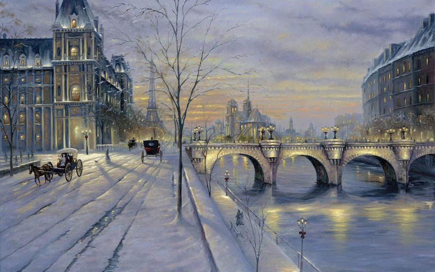 Франция зимой - франция, зима, париж, эйфелева башня - оригинал