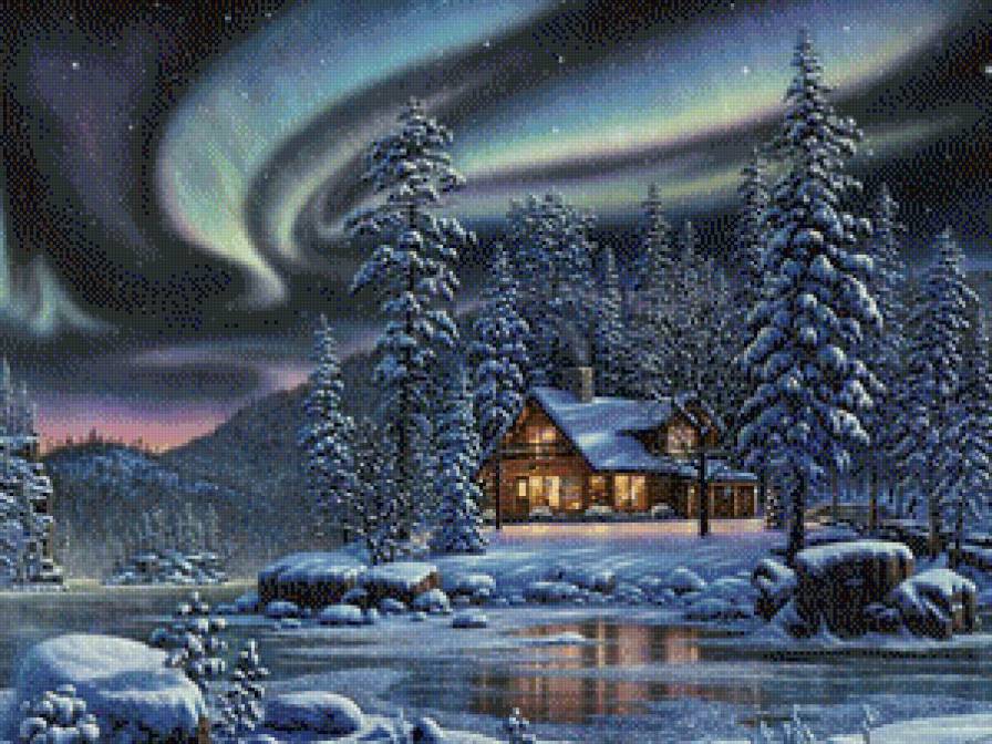 Северное сияние - северное сияние, рождество, зима - предпросмотр