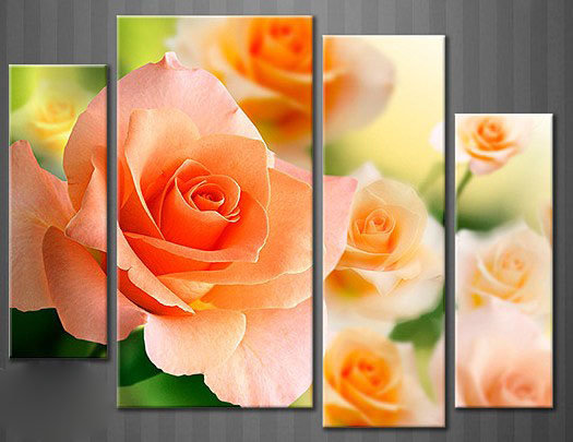 Персиковые розы - цветы, розы, полиптих - оригинал