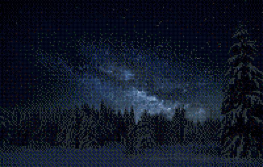 Ночной зимний лес - лес, пейзаж, зима, ночь - предпросмотр
