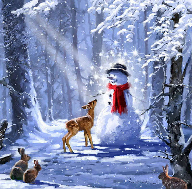 Зимняя сказка - зима, животные, лес - оригинал