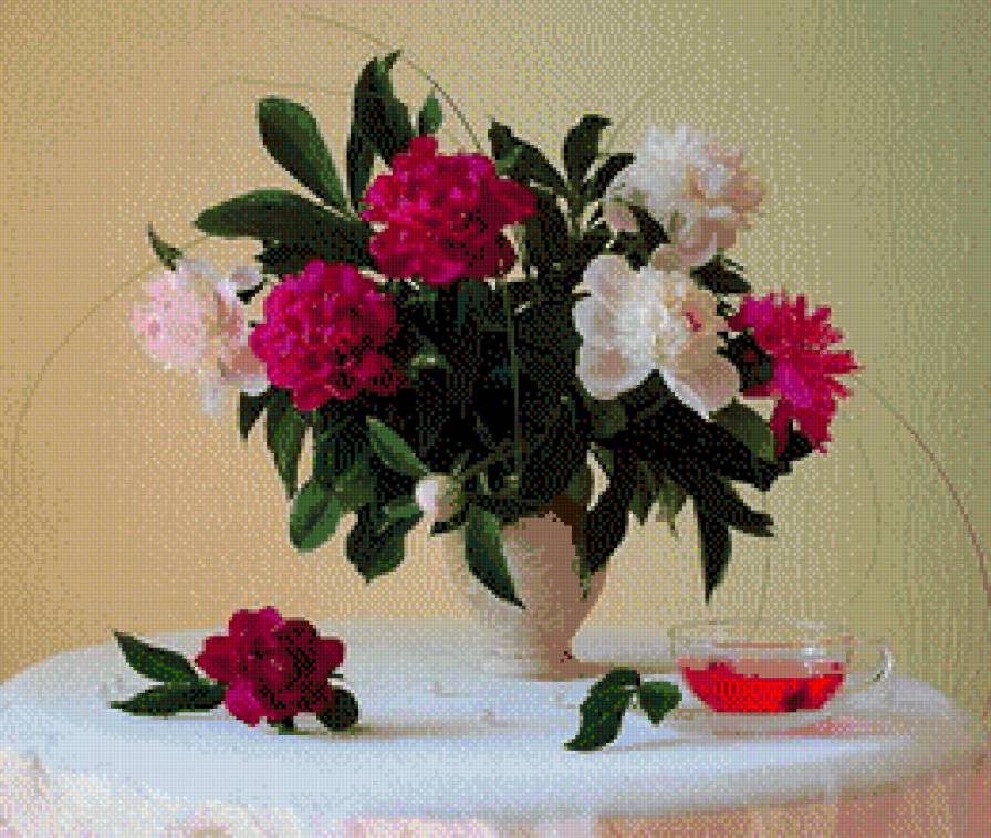 цветочный чай - букет, стол, чай, натюрморт - предпросмотр