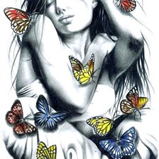 Оригинал схемы вышивки «девушка с бабочками» (№1106874)