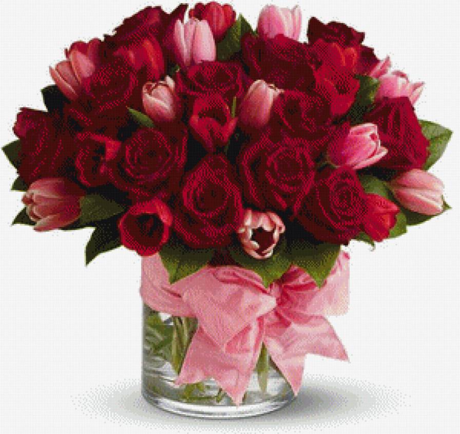 №1107426 - тюльпаны, цветы, букет, розы, тюльпаны с розами, красные розы - предпросмотр