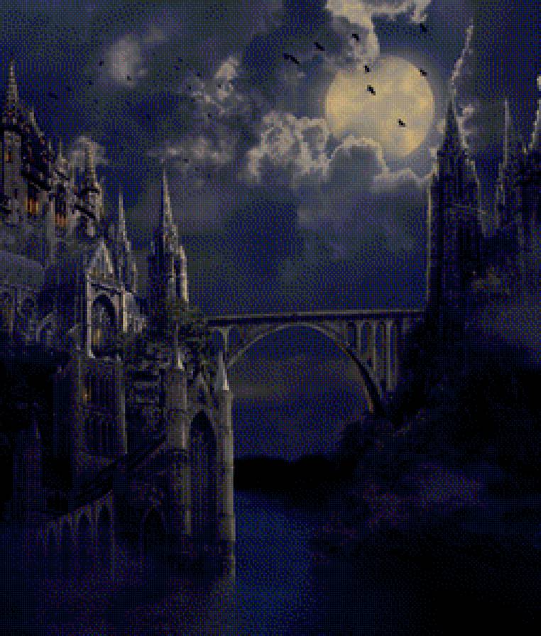 Замок - море, луна, замок, ночь - предпросмотр