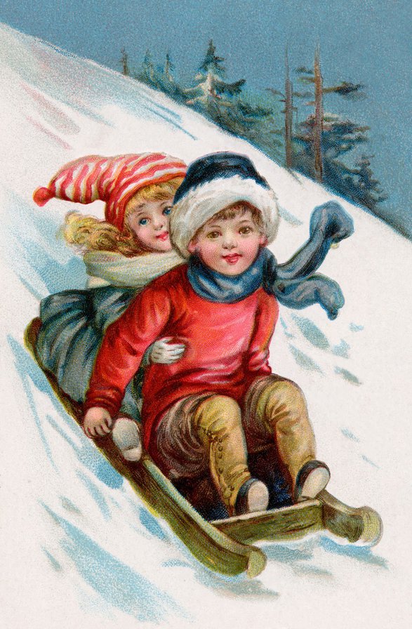 Christmas - каникулы, рождество, дети, горка, новый год, зима, санки - оригинал